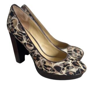 Vintage Y2K Coach Leopard Print Brown Stacked Heel Round Toe Pump